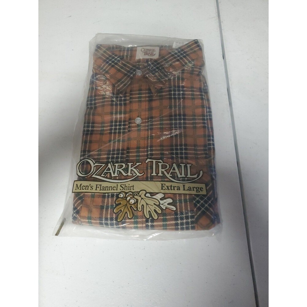 Vtg 90s Flannel Ozark Trail Rust Orange Plaid Button Down Shirt Mens Size XL NOS